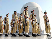 Soldiers march past the Jinnah Mausoleum, Karachi, 2005 