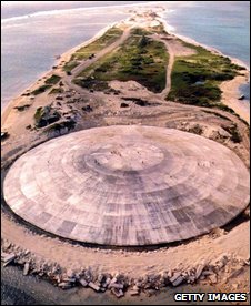 Concrete dome covers crater made by nuclear blasts