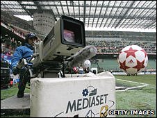Mediaset TV camera at football stadium